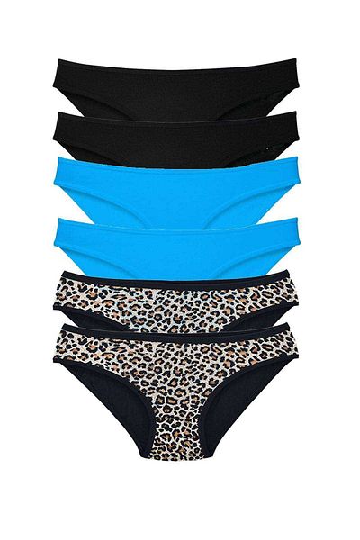 Easy Tedarik 6 Pieces Lycra Women's Slip Panties Leopard Black Blue