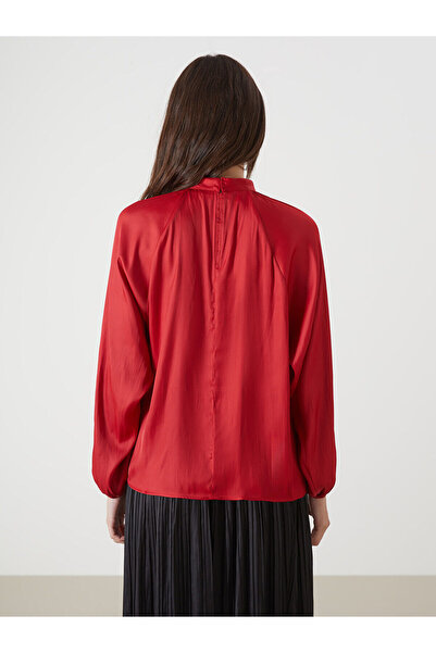 LC Waikiki Red Mock Neck Oversized Satin Women's Blouse