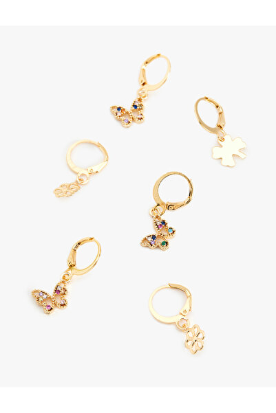 Koton Çok Renkli Taş Detaylı Charmlı 3'lü Halka Küpe Seti