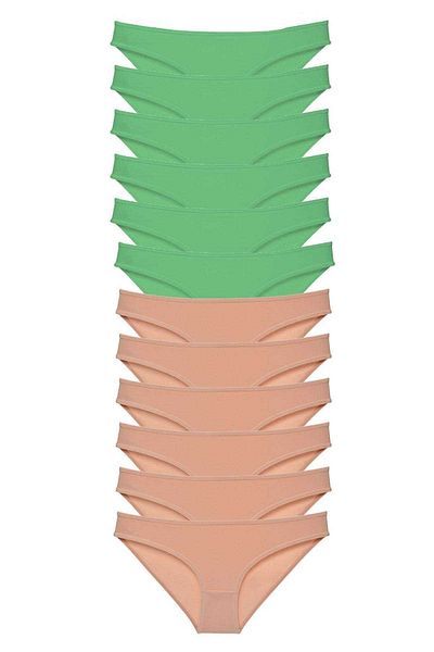 Easy Tedarik 12 Pieces Super Eco Set Lycra Women's Slip Panties Green Skin