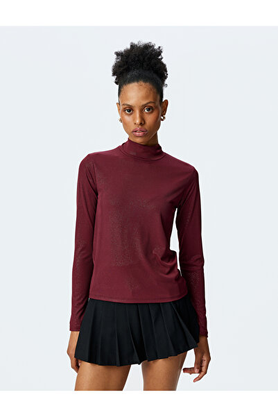 Koton Stand Collar Long Sleeve Shiny T-Shirt