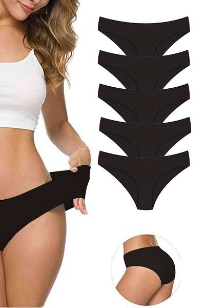 Easy Tedarik 5 Pieces Women's Seamless Laser Cut Flexible Non-marking Panties Black