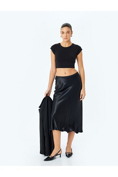 Koton Fusta midi din satin din viscoza cu talie standard