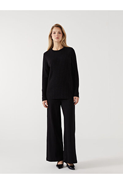 LC Waikiki Black Crew Neck Striped Women's Knitwear Sweater