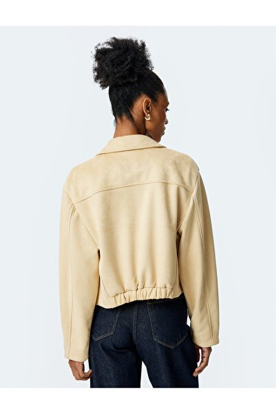 Koton Langärmlige Crop-Jacke mit Druckknopf-Detail und Taschen