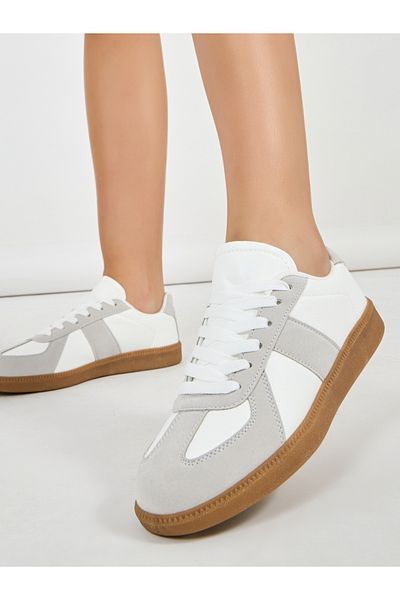 Styli Leather and Suede Look Gum Sole Sneakers