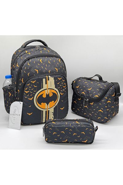 Bevitton Character Printed Boys' Primary School Bag Orthopedic Set of 3 Black Primary School Bag