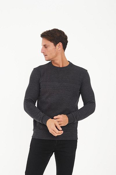 Maccali Men's Luxecore Crew Neck Comfort Basic Anthracite Sweatshirt