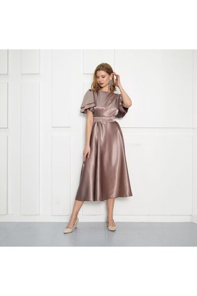 SEVGİHELLAÇ LEİLA Kadın Saten Midi Boy Elbise