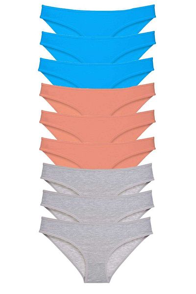 Easy Tedarik 9 Pieces Super Eco Set Lycra Women's Slip Panties Powder Gray Blue