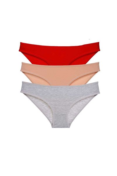 Easy Tedarik 3 Pieces Eco Set Lycra Women's Slip Panties Red Skin Gray