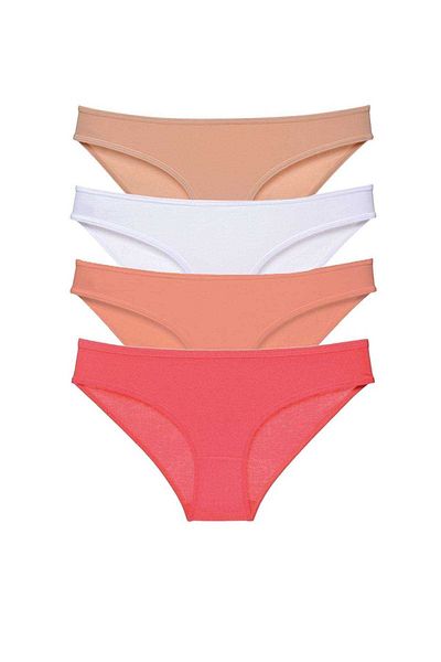 Easy Tedarik 4 Pieces Super Eco Set Lycra Women's Slip Panties Skin White Powder Fuchsia