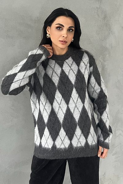 Seda Yalçın Atelier Gray Crew Neck Diamond Patterned Sweater