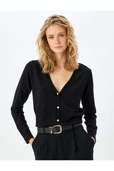 Koton V-Neck Long Sleeve Buttoned Knitwear Cardigan