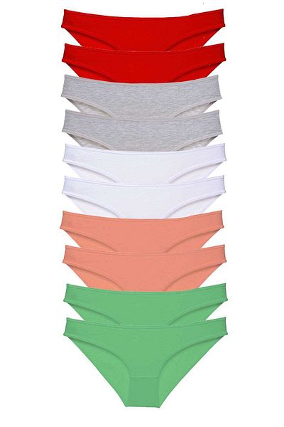 Easy Tedarik 10 Pieces Super Eco Set Lycra Women's Slip Panties Red Gray White Powder Green