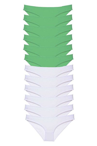 Easy Tedarik 12 Pieces Eco Set Lycra Women's Slip Panties Green White