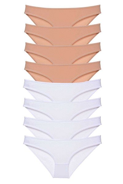 Easy Tedarik 8 Pieces Super Eco Set Lycra Women's Slip Panties Skin White