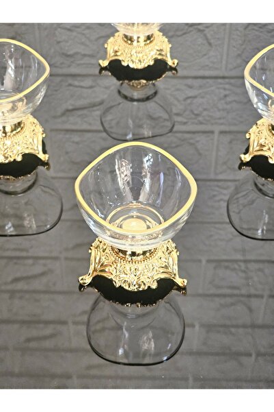 atabey home 6-Piece Gold Detailed - Coffee Color Side Lava Turkish Delight and Sauce Bowl Dump, Fine Pattern