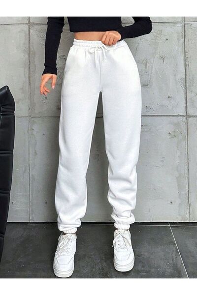 FİTGO 3 нитки Жіночі еластичні штанини Білі спортивні штани