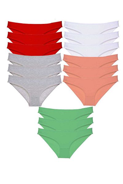 Easy Tedarik 15 Pieces Super Eco Set Lycra Women's Slip Panties Red Gray White Powder Green