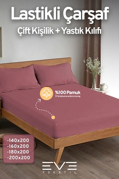 Eve Tekstil Double Rainforce Fabric Elastic Sheet and Pillow Case Set