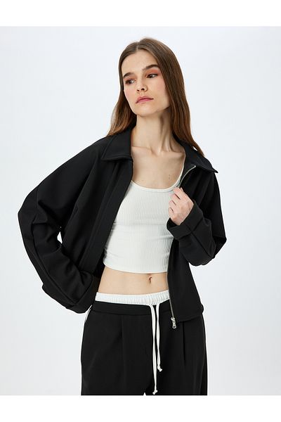 Koton Zipper Detailed Shirt Collar Long Sleeve Jacket