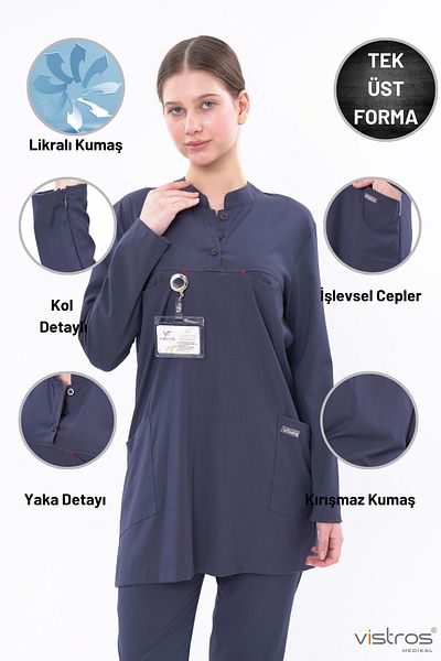 Vistros Medikal Women's Medical Uniform with Luxury Quality and Lycra - Doctor Nurse Jersey, Surgical Top V-017U