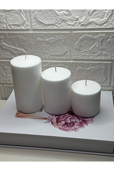 BayCazip White Color Cylinder Candle Set of 3 Lengths 6.9.12 cm