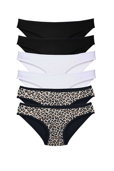 Easy Tedarik 6 Pieces Lycra Women's Slip Panties Leopard Black White