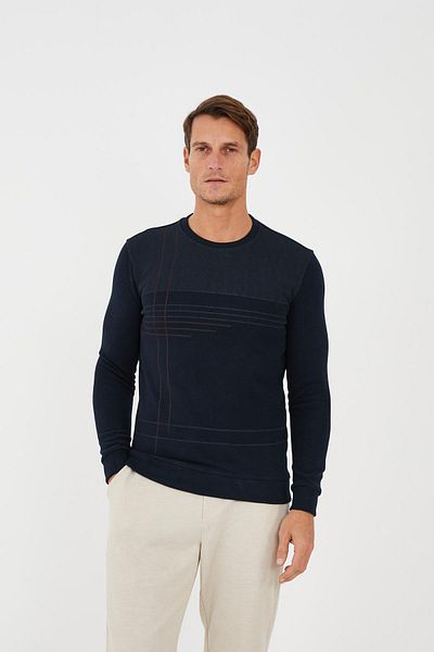 Maccali Ανδρικό φούτερ LuxeCore Crew Neck Comfort Basic Navy Blue