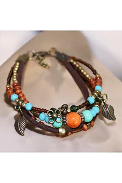 DEHNA Yaprak - Çiçek Figürlü Bahar Temalı Renkli Boncuklu Ayarlanabilir Bilek...