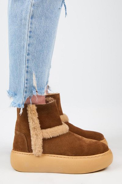 Manijero (Azura) Women's Genuine Leather Tan Boots with Fur Inside and Fur Strips