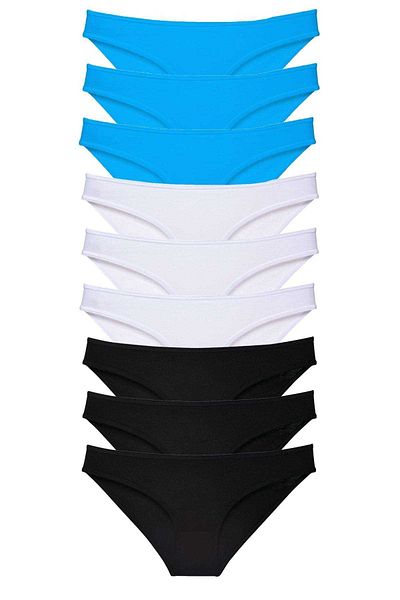 Easy Tedarik 9 Pieces Super Eco Set Lycra Women's Slip Panties Black White Blue