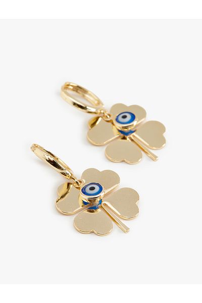 Koton Evil Eye Beaded Clover Hoop Earrings
