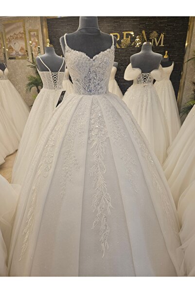 BY SD MY DREAM Askılı Pileli Prenses Gelinlik