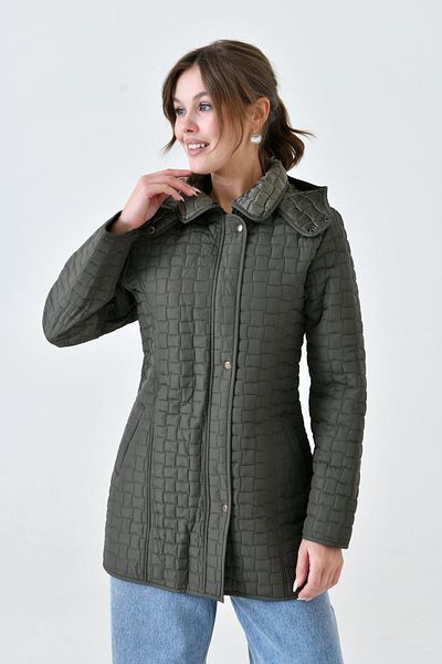 Butik Women's Plus Size Fur Lined Quilted Coat Jacket with Hooded Pockets - Skinny Fit