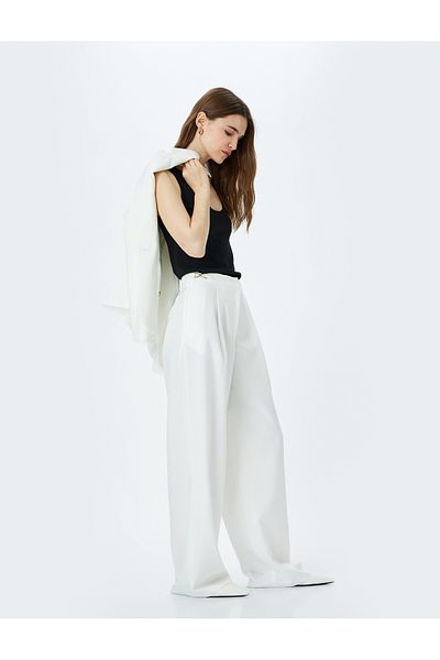 Koton Accessory Detailed Lined High Waist Palazzo Fabric Trousers