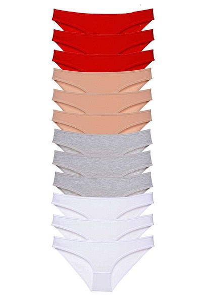 Easy Tedarik 12 Pieces Super Eco Set Lycra Women's Slip Panties Red Skin Gray White