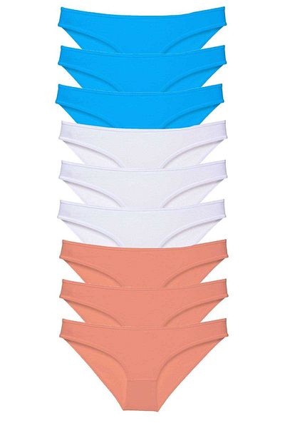 Easy Tedarik 9 Pieces Super Eco Set Lycra Women's Slip Panties Powder White Blue