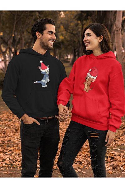 TEENS Новогодишен суичър за влюбена двойка с щампи на Том и Джери