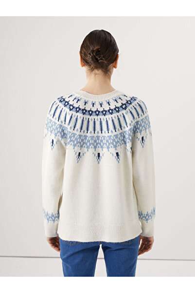 LC Waikiki Ekru Bisiklet Yaka Desenli Kadın Triko Kazak