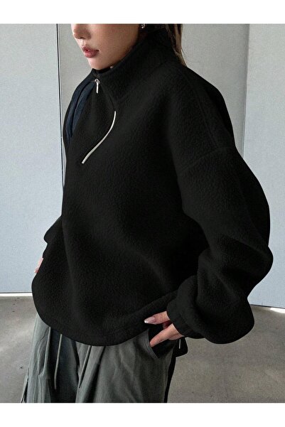 Touz Moda Стрітвіре Деталь Плюшева куртка на блискавці чорна