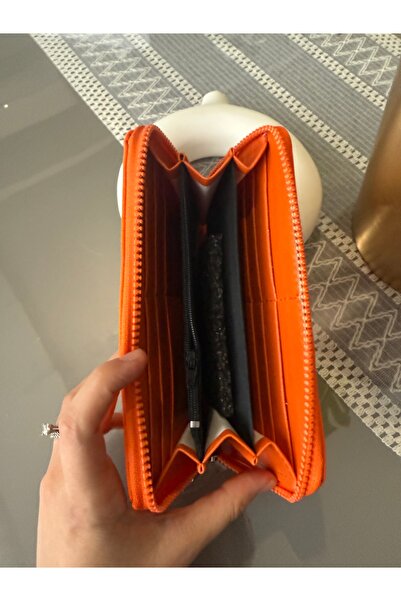 ilknurbutik Büyük Boy Turuncu Fermuar Detaylı Tek Bölmeli Turuncu Kadın Cüzdan