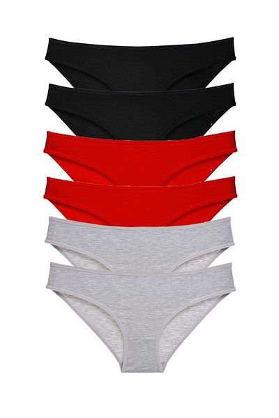 Easy Tedarik 6 Pieces Super Eco Set Lycra Women's Slip Panties Black Red Gray