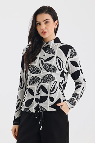 BRZ COLLECTION Сива дамска риза с шарки