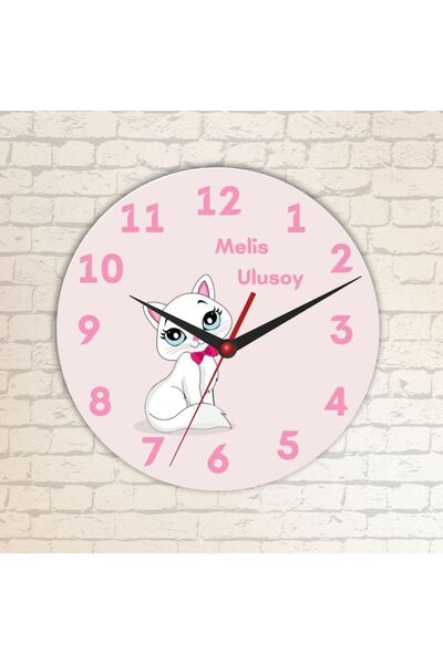 Çılgıntrend Cat Design Wall Glass Clock Special for Children