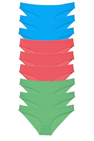 Easy Tedarik 9 Pieces Super Eco Set Lycra Women's Slip Panties Green Fuchsia Blue