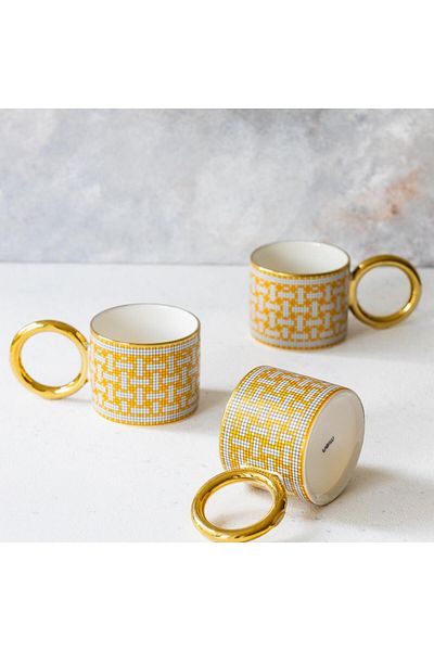 MİEN Mien Durable Patterned Porcelain Ring Handle Herme Mug 1 Piece