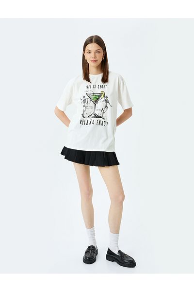 Koton Slogan Printed Crew Neck Short Sleeve Comfortable Fit T-Shirt