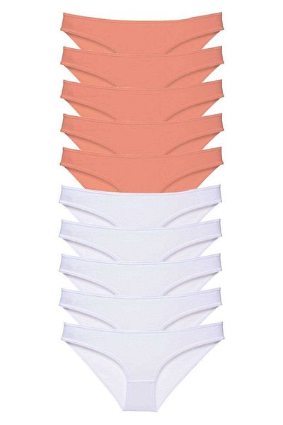 Easy Tedarik 10 Pieces Eco Set Lycra Women's Slip Panties Powder White